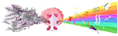 Un cerveau tient un prisme : le chaos devient un arc-en-ciel créatif