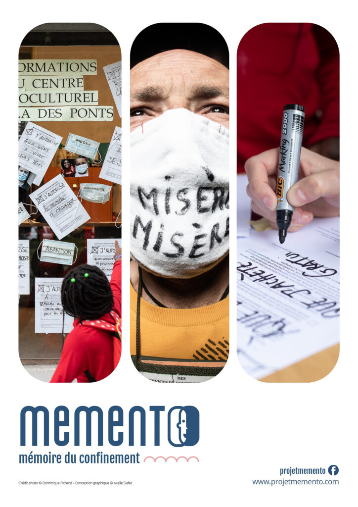 Récolte de la parole par la photographie pendant la crise sanitaire. 454 portraits itinérants en Alsace, le masque comme support de mémoire. 2020-2021.
