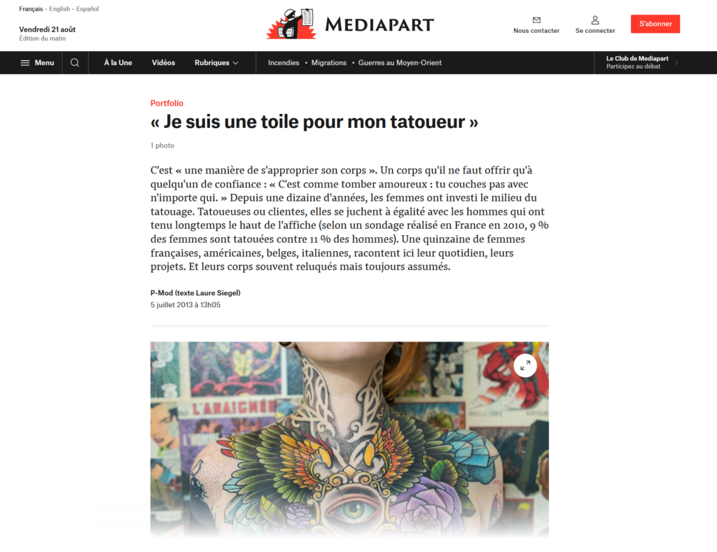 Je suis une toile pour mon tatoueur - mediapart