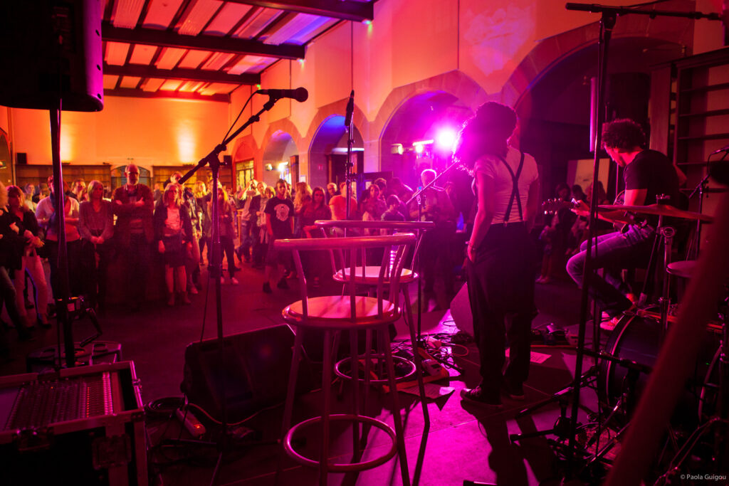 Carte blanche pour la programmation de la Nuit des musées dans le cadre de la résidence. La soirée a mêlé cultures alternatives et patrimoine humaniste : concert punk (The Moorings), illustration metal (Fortifem), et performance de tatouage par Sadhu Le Serbe dans la salle des collections précieuses - le directeur de la BH et la directrice de la médiathèque se sont prêté·es au jeu.
Une exposition hommage au Népal complétait la programmation, au retour du reportage réalisé après le séisme du 25 avril 2015.