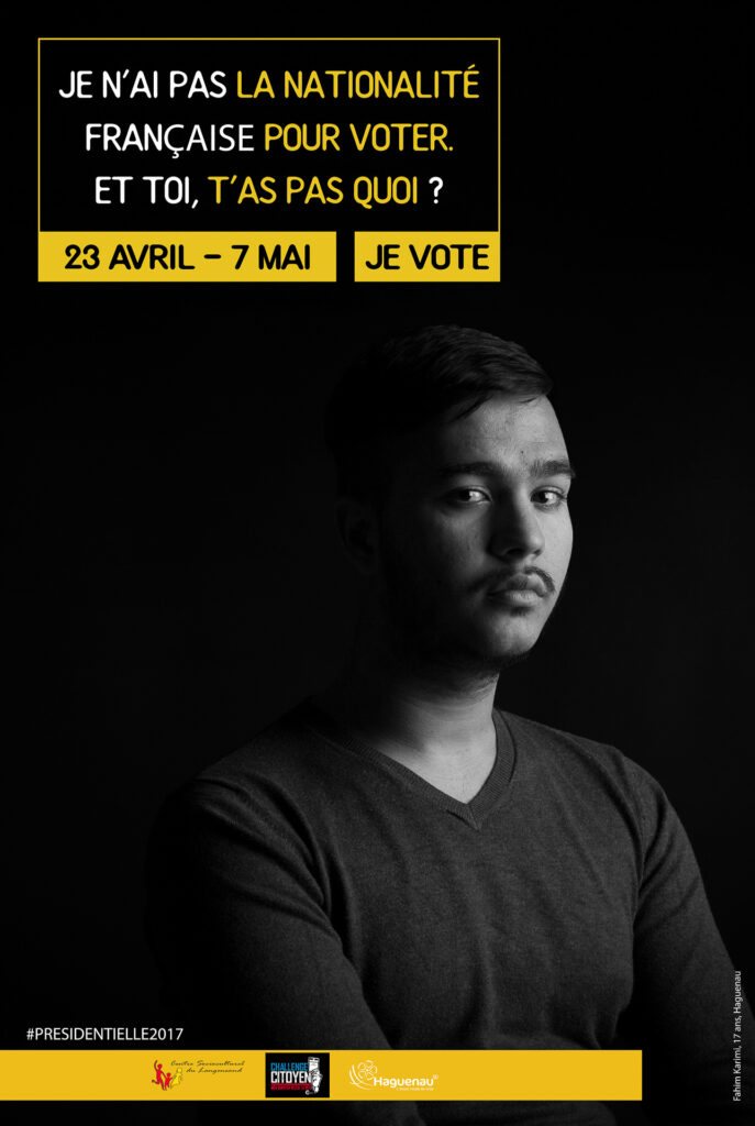 Campagne d’incitation au vote conçue par des jeunes du CSC Langensand. Affiches déployées dans l’espace public. 1er prix du Challenge citoyen.