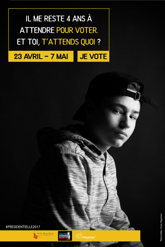 Campagne d’incitation au vote conçue par des jeunes du CSC Langensand. Affiches déployées dans l’espace public. 1er prix du Challenge citoyen.