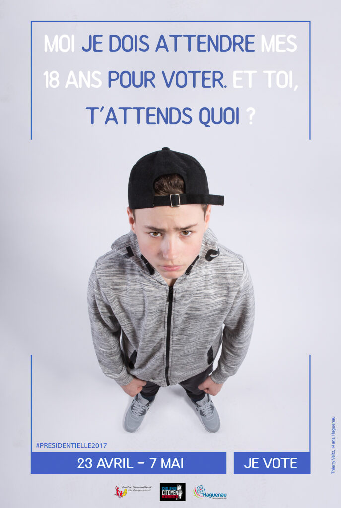 Campagne d’incitation au vote conçue par des jeunes du CSC Langensand. Affiches déployées dans l’espace public. 1er prix du Challenge citoyen.