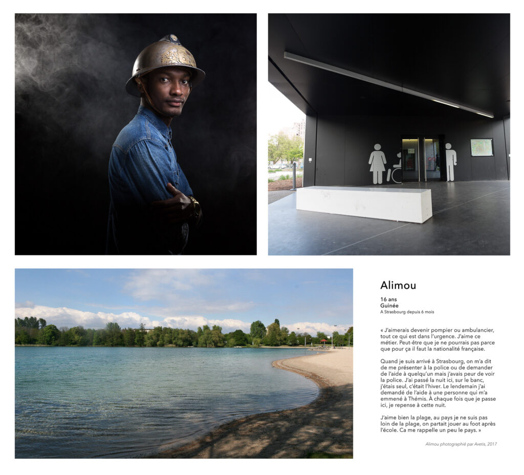 Ateliers photo avec des mineurs non accompagnés du foyer Oberholz à Strasbourg. Exposition au Centre Européen de la Jeunesse, 2018.