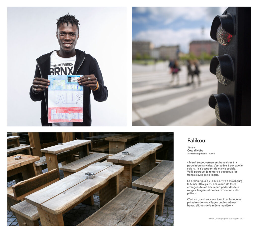 Ateliers photo avec des mineurs non accompagnés du foyer Oberholz à Strasbourg. Exposition au Centre Européen de la Jeunesse, 2018.