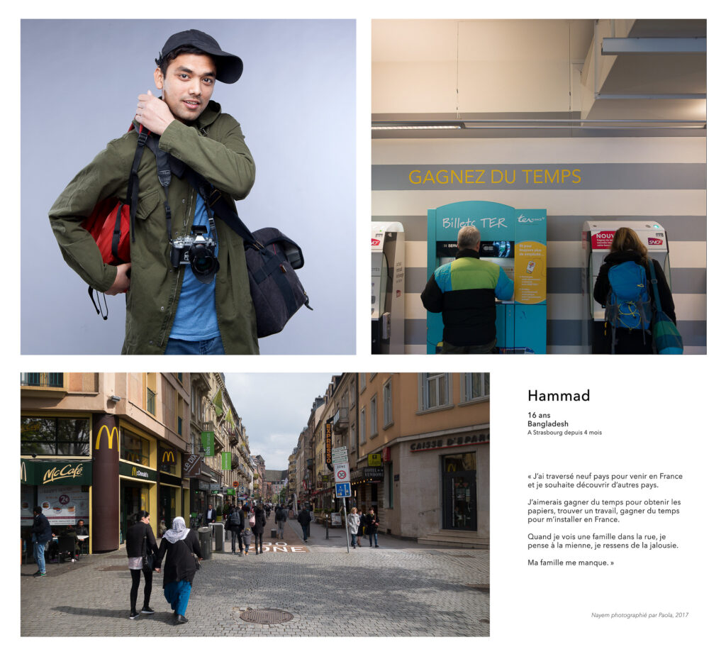 Ateliers photo avec des mineurs non accompagnés du foyer Oberholz à Strasbourg. Exposition au Centre Européen de la Jeunesse, 2018.