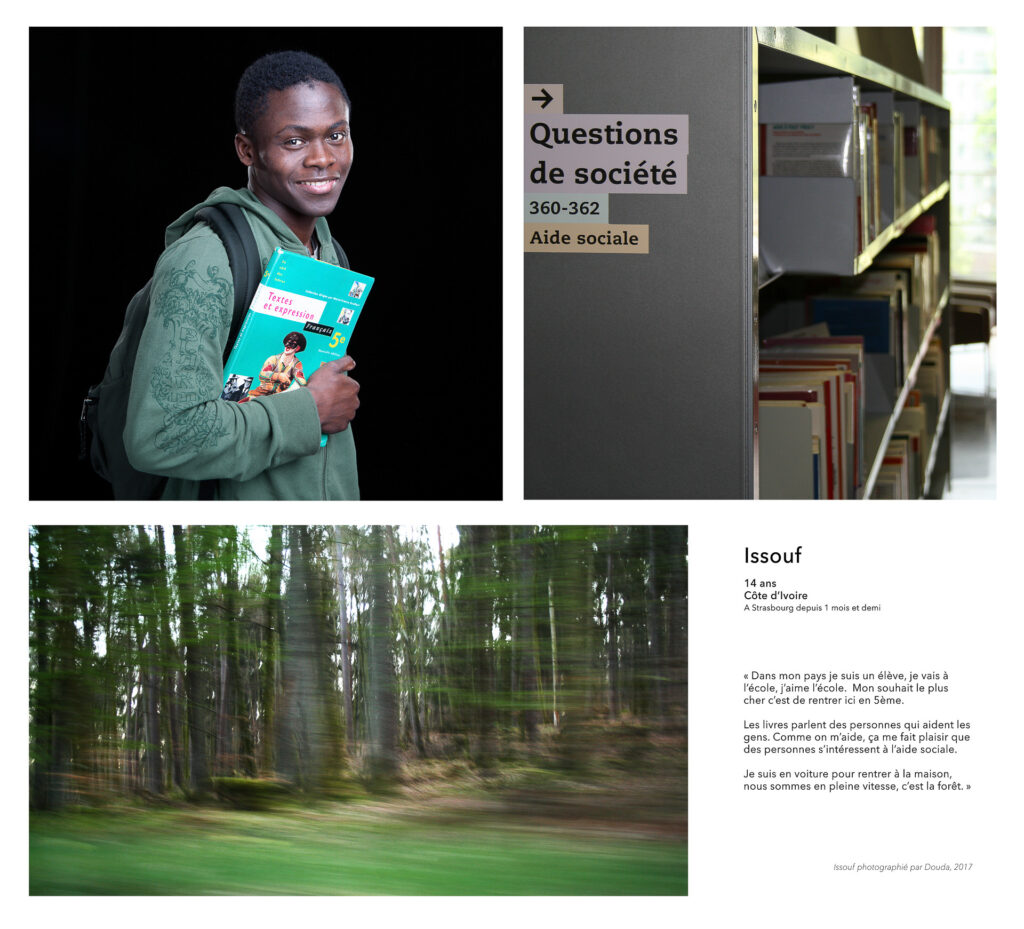 Ateliers photo avec des mineurs non accompagnés du foyer Oberholz à Strasbourg. Exposition au Centre Européen de la Jeunesse, 2018.