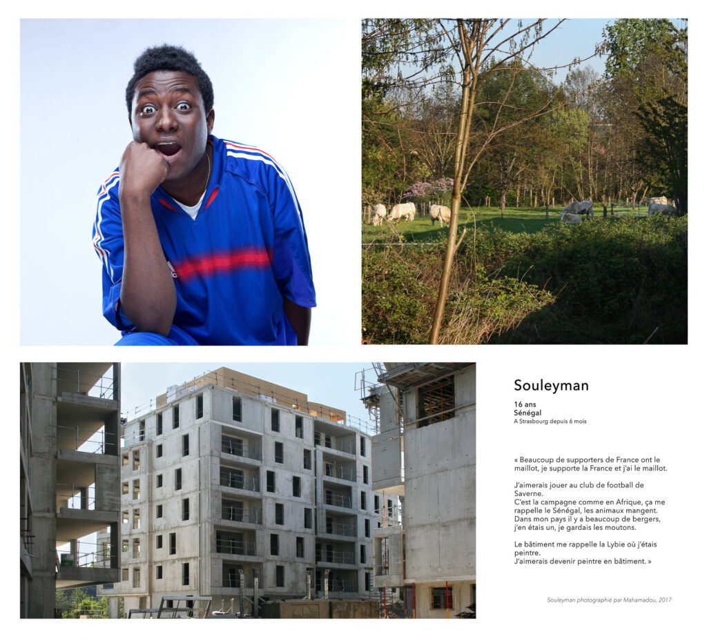 Ateliers photo avec des mineurs non accompagnés du foyer Oberholz à Strasbourg. Exposition au Centre Européen de la Jeunesse, 2018.